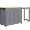 Extendable Bar Table 118-180cm, Kitchen Trolley Cart w/ 4 Doors, Shelves, Grey