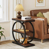 End Table Set of 2, Wooden Narrow Small Side Sofa Table with 3 Storage Shelves