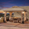 Outdoor Patio Gazebo Pavilion Canopy Double Roof w/LED Light & Bluetooth Speaker