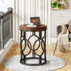 Round End Table, Industrial Side Table with Metal Hollow Frame for Living Room