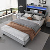 Upholstered Platform Bed 3ft Single Bed Frame with LED Storage Headboard Grey