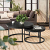 Nesting Coffee Tables Set of 2, Black Round Modern Side Tables with Metal Frame