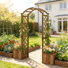Wooden Garden Arch with 2 Planter Boxes, Outdoor Rose Arch Trellis, Carbonised