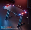 LED Gaming Desk Computer Table Workstations w/ Headphone Hook & Cup Holder Black
