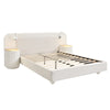 4ft6 Double Upholstered Bed With Wide Headboard & Bedside Tables, Velvet, Beige