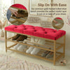 2-Tier Velvet Top Bamboo Gold Metal Shoe Rack Stand Shoe Storage Shelf Hallway