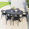 6 Seater Black Garden Wicker Dining Set with Sintered Stone Oval Table FTR247