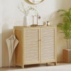 Bamboo Shoe Cabinet with Louvered Doors, 14 Pairs Footwear Cupboard for Hallway