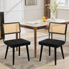 Natural Rattan Dining Chairs Velvet Upholstered Kitchen Chairs w/Rattan Backrest