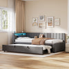 Daybed 3ft Sofa Bed w/ Trundle, RGB LED Lights & Charging Station, Velvet, Grey