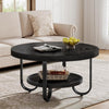 Round Coffee Table, 80cm Industrial Wood Circle Center Table for Living Room