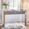 Elegant Mirrored Console Table with 2 Drawers Grey Vintage Glam Dressing Desk