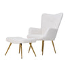 Modern Accent Chair with Footstool Set Upholstered Boucle Padded Seat Metal Legs