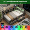 3FT Wooden Bed Frame with Drawers Bookcase, Storage Headboard & LED Lights, Grey