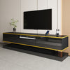 TV Stand 180cm Black Gloss w/ Drawers & LED Lighting Compartment for Living Room