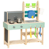 Mud Kitchen with Stove, Faucet, Storage Shelves, Flower Pots, Accessories, Blue