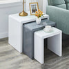 Nest of 3 Tables Grey Tempered Glass Top White High Gloss Side End Coffee Home