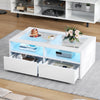 LED Coffee Centre Table with 2 Drawers & Open Storage, Tempered Glass Top, White