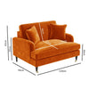 Orange Velvet Loveseat with Saddle Arms Wood Legs Foam Filled Traditional Style