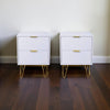 Set of 2 Bedside Table Storage End Table 2 Drawer Bedroom Living Room White Gold