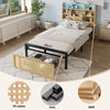 3ft Single Wooden Bed Frame with Storage Headboard, LED Light & Rattan Drawer