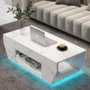 High Gloss Coffee Table with LED Lights Modern White Storage Table 2 Drawers