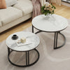 Round Coffee Table Set of 2 Nesting Table Slate Marble White Tabletop End Tables