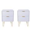 Set of 2 Bedside Table Storage End Table 2 Drawer Bedroom Living Room White Gold