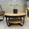Rustic Coffee Table Vintage Industrial Solid Wooden Round Large Storage Shelf
