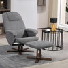 Linen-feel Fabric Recliner Chair with Ottoman and 360° Swivel, Grey