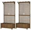 Wooden Raised Bed with Trellis Set of 2 Planter Box Lattice for Climbing Plants