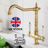 Kitchen Mixer Tap Vintage Dual Lever Kitchen Sink Taps Brass Water Tap Mixer