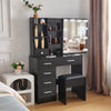 Dressing Table with LED Lights Mirror Stool Set Drawers Black Vanity Makeup Desk