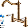 Traditional Kitchen Sink Mixer Tap, 2 Hole Dual Lever Bridge Brass Faucet 1/4 T