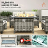 5 PCs Rattan Garden Furniture Set with Fire Pit Table Loveseat Sofa Grey