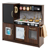Wooden Play Kitchen Kids Pretend Play Toy w/Microwave Ice Make-Brown