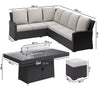 8 Seater Black Rattan Corner Garden Dining Set with Firepit Table FTR187