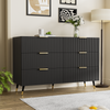 Sideboard Black Wooden Chest of Drawers 6 Drawer Storage for Bedroom Living Room