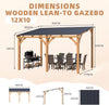 3x3.65m Lean-to Hardtop Gazebo Outdoor Wood Cedar Wall Mounted Pergola for Patio