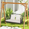 2 Person Outdoor Swing Chair Wicker Hanging Seat Cushioned Porch Patio White