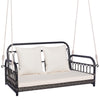 2 Person Outdoor Swing Chair Wicker Hanging Seat Cushioned Porch Patio White