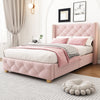 3ft Upholstered Single Bed Frame with Button & Rivet Upholstery, 90x190cm, Pink