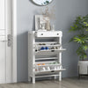 Narrow Shoe Cabinet with 2 Flip Drawers and Top Drawer, White