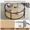 30" Round Rattan Coffee Table w/ Storage, 2 Tier Glass Centre Table Living Room