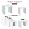 Nest of 3 Tables Grey Tempered Glass Top White High Gloss Side End Coffee Home