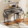 100 x 48 cm Computer Desk, Office Desk with LED Lights & Side Bag, PC Desk, Grey