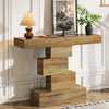 Rustic Oak Console Table with Geometric Base, Slim 108cm Sofa Hallway Table