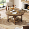 Round Coffee Table, 2-Tier Rustic Wooden Center Cocktail Table for Living Room