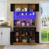 Kitchen Cupboard w/ LED & Power Outlet, Countertop, Tall Kitchen Cabinet, Black