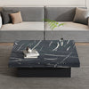 Black Marble Look Coffee Table with Sliding Drawers, 90x90cm Square End Table